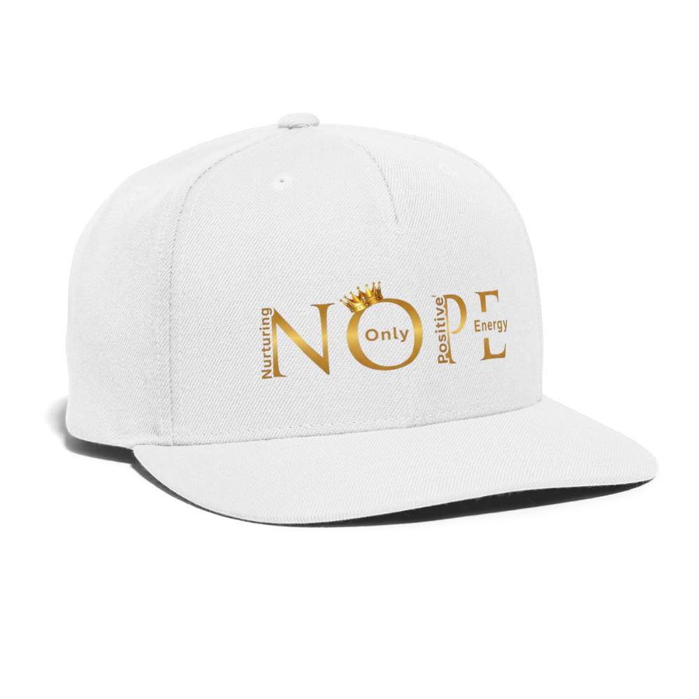 NOPE Snapback Baseball Cap - white
