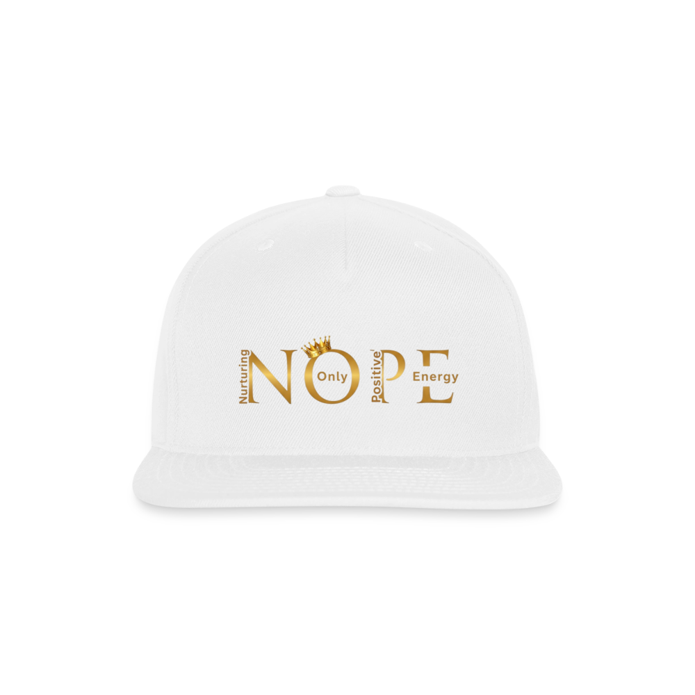 NOPE Snapback Baseball Cap - white