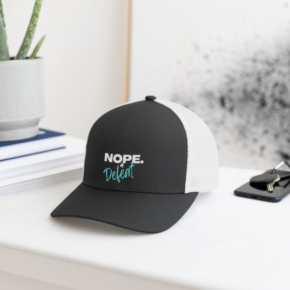 NOPE TO DEFEAT Flexfit Fitted Baseball Cap - dark gray/white