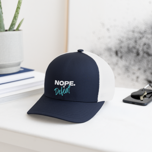 NOPE TO DEFEAT Flexfit Fitted Baseball Cap - navy/white